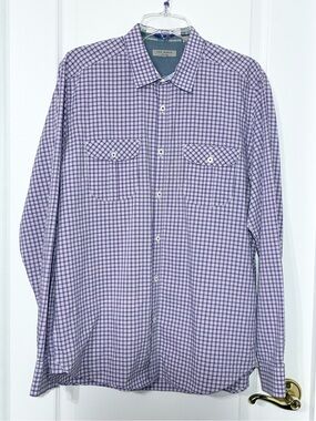 Ted Baker London Plaid Button Up Shirt Purple White Men’s Size 5 (XL)